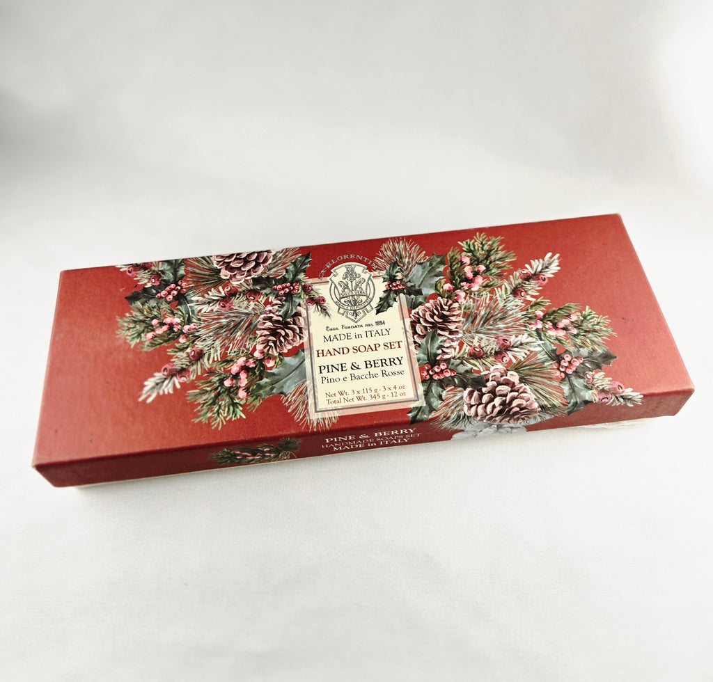 La Florentina Pine & Berry Hand Soap Set – Made in Italy Holiday Botanical Gift Set (3 Bars, 12 oz Total)