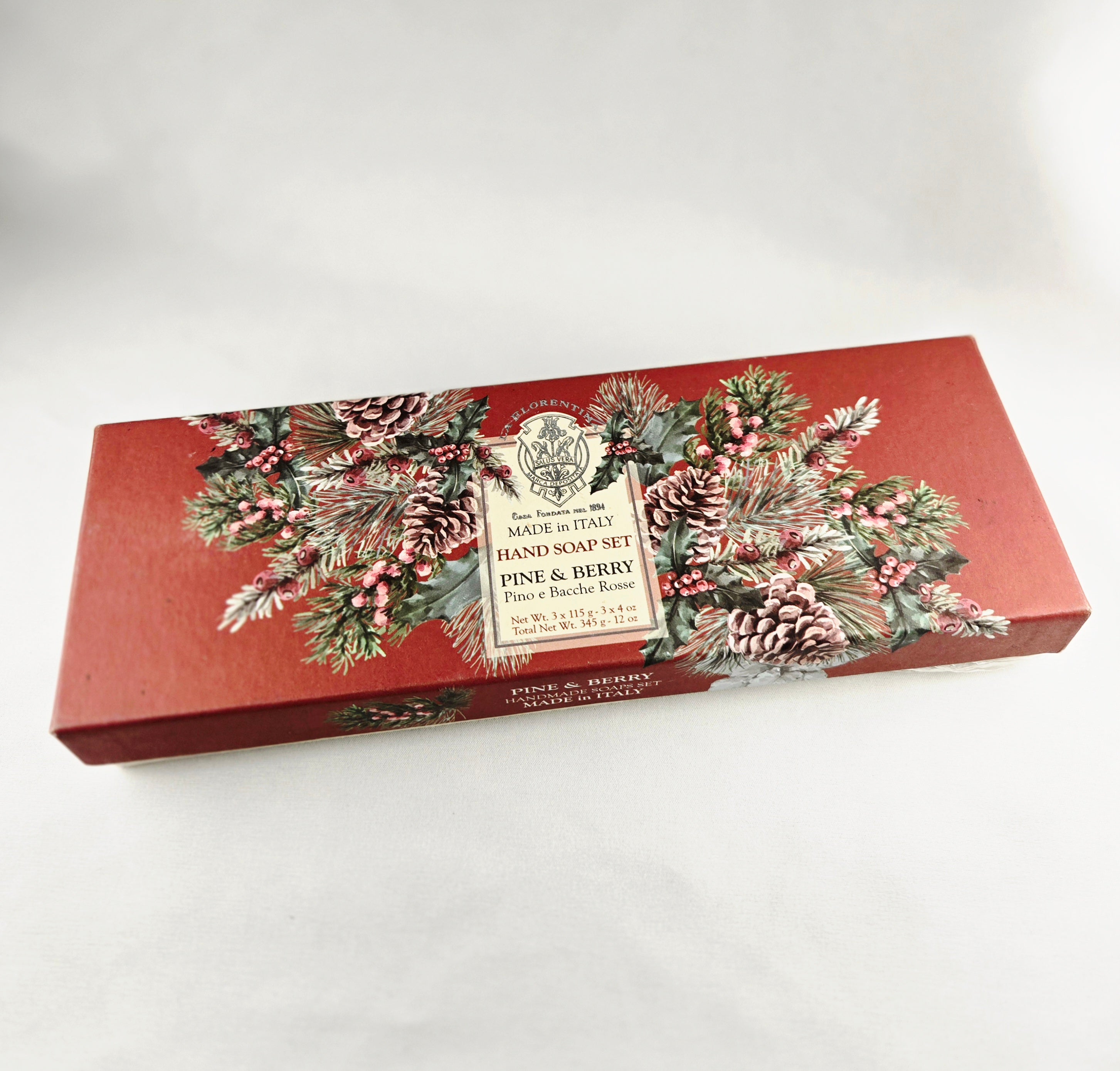 La Florentina Pine & Berry Hand Soap Set – Made in Italy Holiday Botanical Gift Set (3 Bars, 12 oz Total)