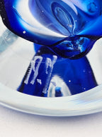 Signed AJ Blue Art Glass Teardrop Paperweight — Cobalt Core Handblown Studio Glass Sculpture -6.5"