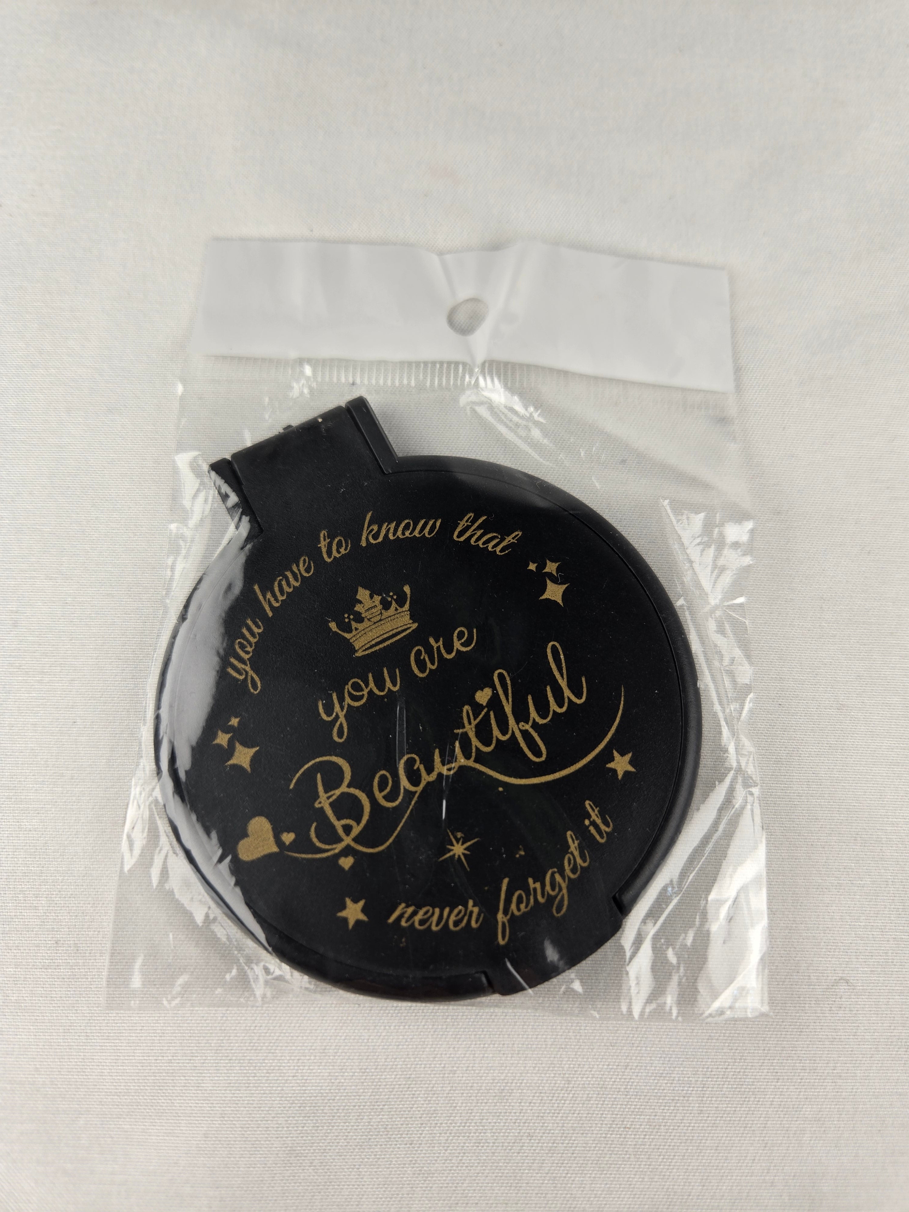🎁 Present Pile Add-On | $25+ Order                     You Are Beautiful Mirror Keychain – Black & Gold Compact