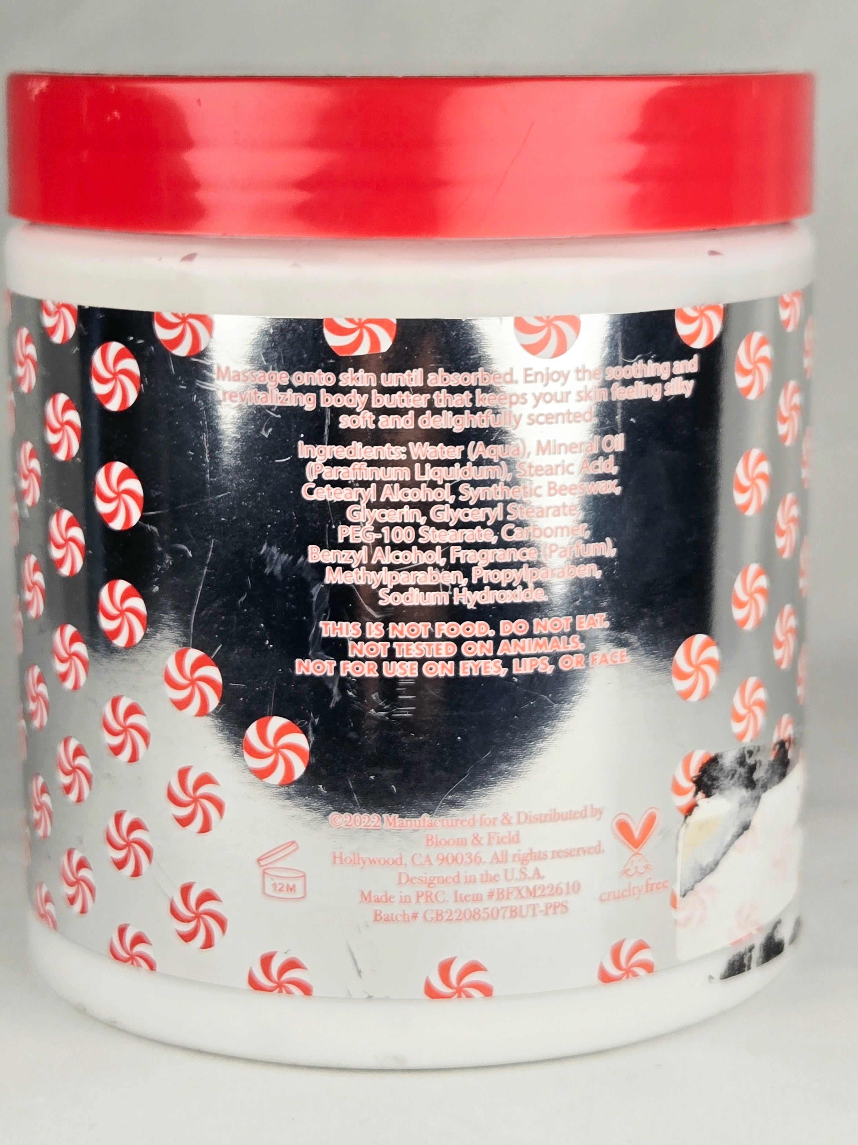 Bloom & Field Peppermint Swirl Body Butter 17.6 oz (500g) Large Holiday Peppermint Moisturizing Body Cream