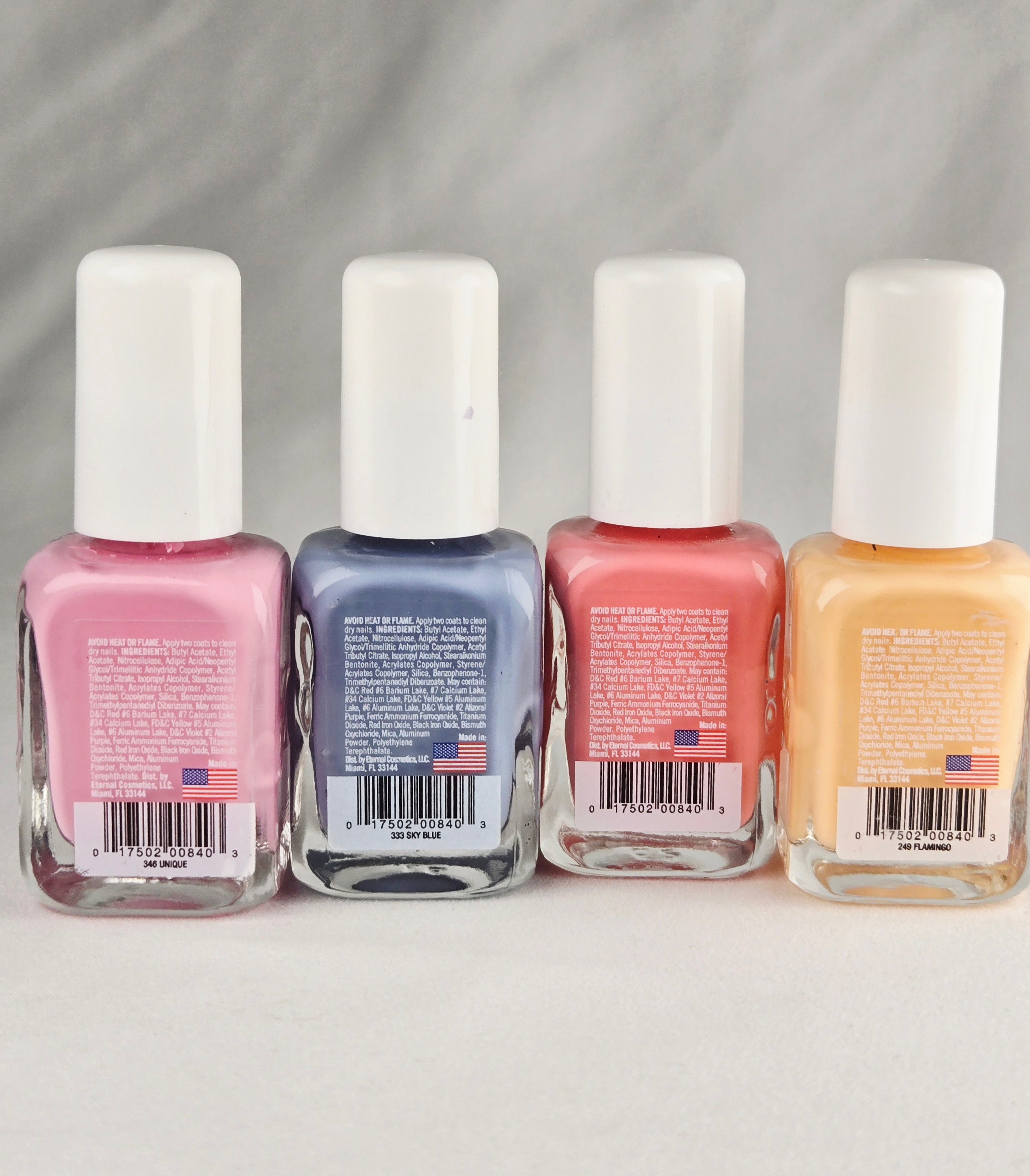 Eternal Nail Enamel Set of 4 — 346 Unique, 333 Sky Blue, 249 Flamingo & Coral Pink (Full Size 13.5 mL Each) Pastel