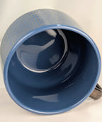 Blue Geometric Threshold Stoneware Coffee Mug Gold Accent Handle Large Cup