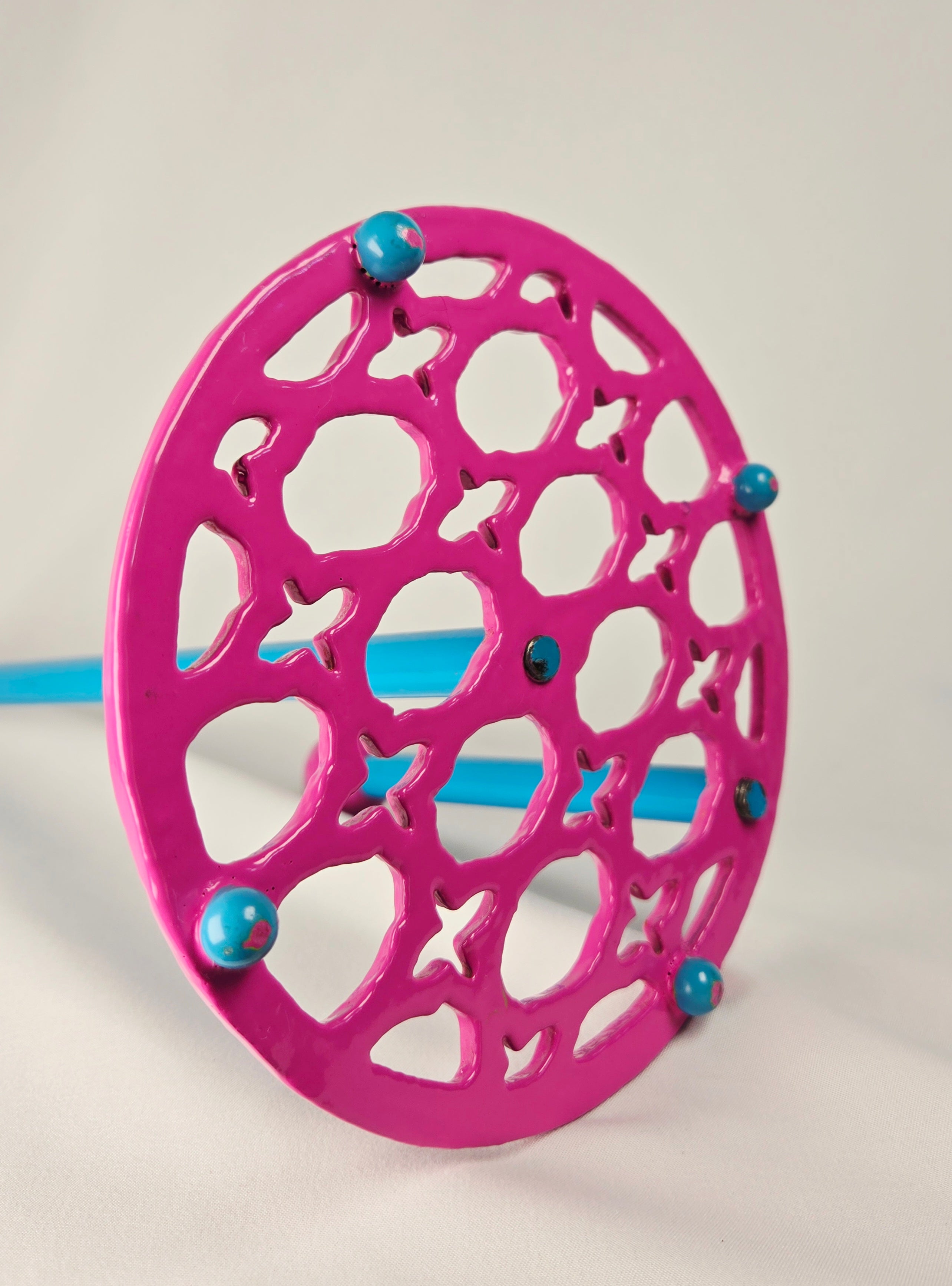 Hand-Painted Cast Iron Paper Towel Holder | Pink & Teal | Vintage Kitchen Decor