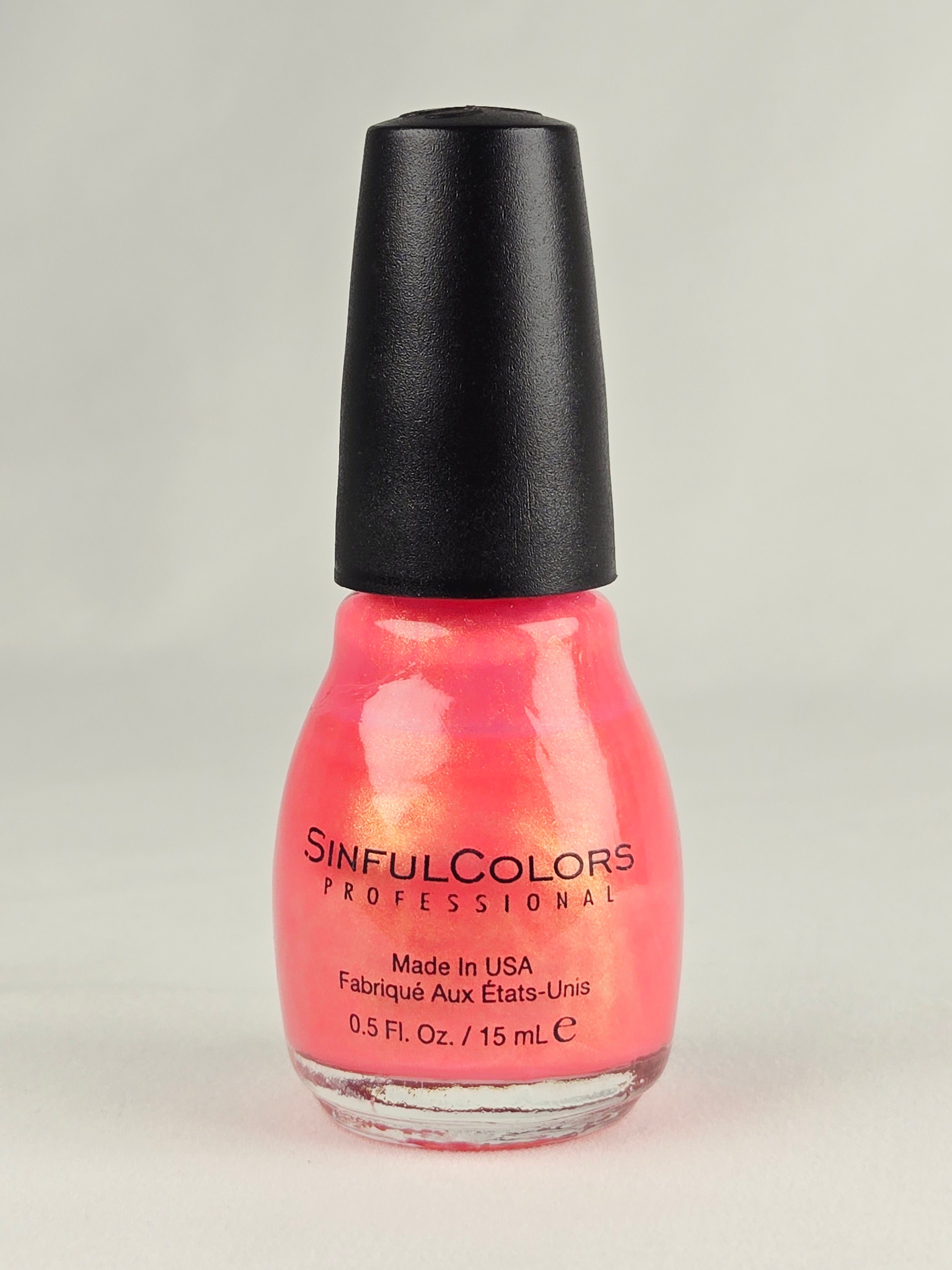 SinfulColors Cream Pink 152 Nail Polish – Coral Pink with Gold Shimmer, Full Size 0.5 oz