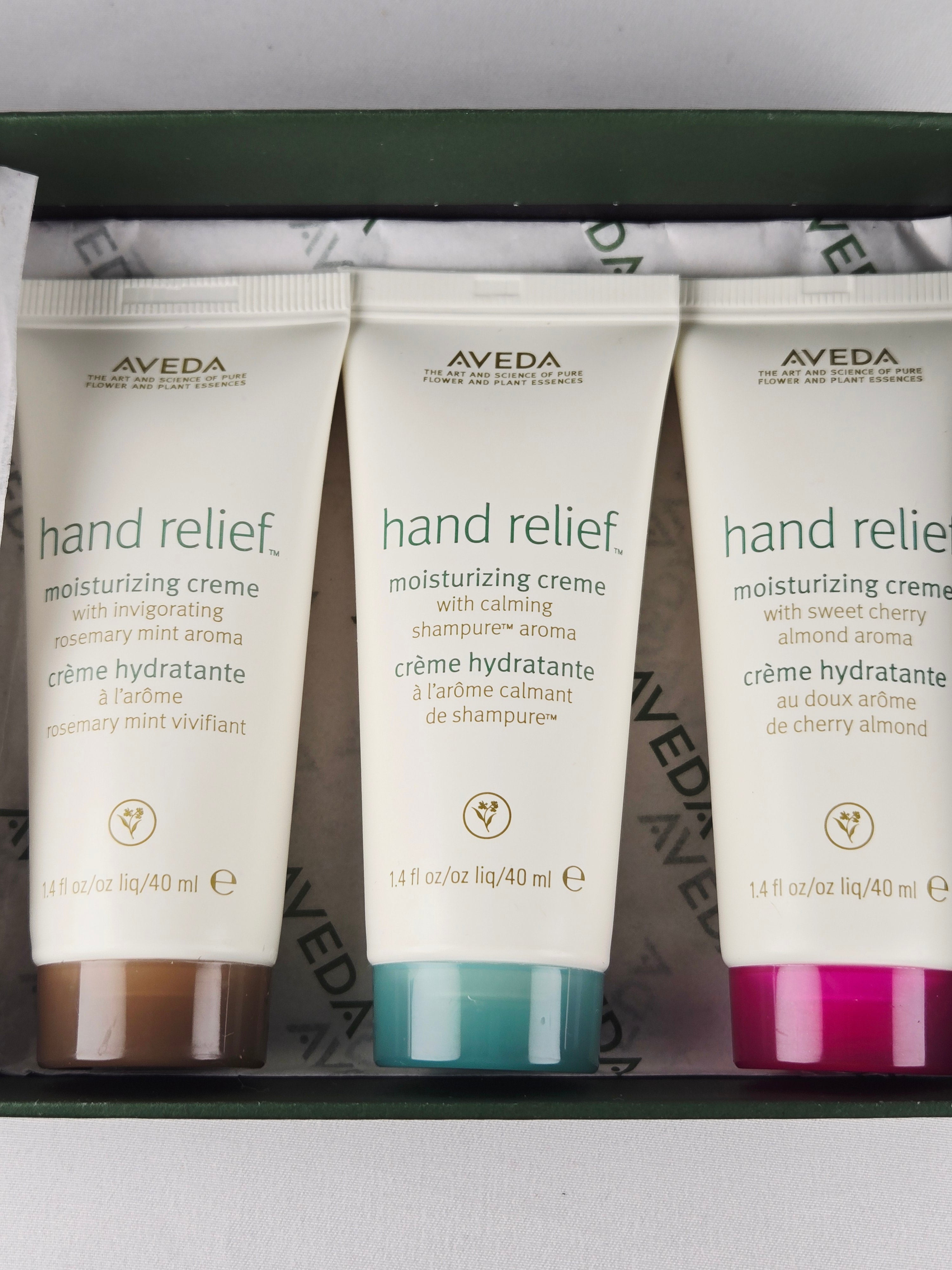 Aveda Hand Relief Iconic Aromas Trio Gift Set New | 3 Moisturizing Hand Creams Rosemary Mint Shampure Cherry Almond 40ml Each