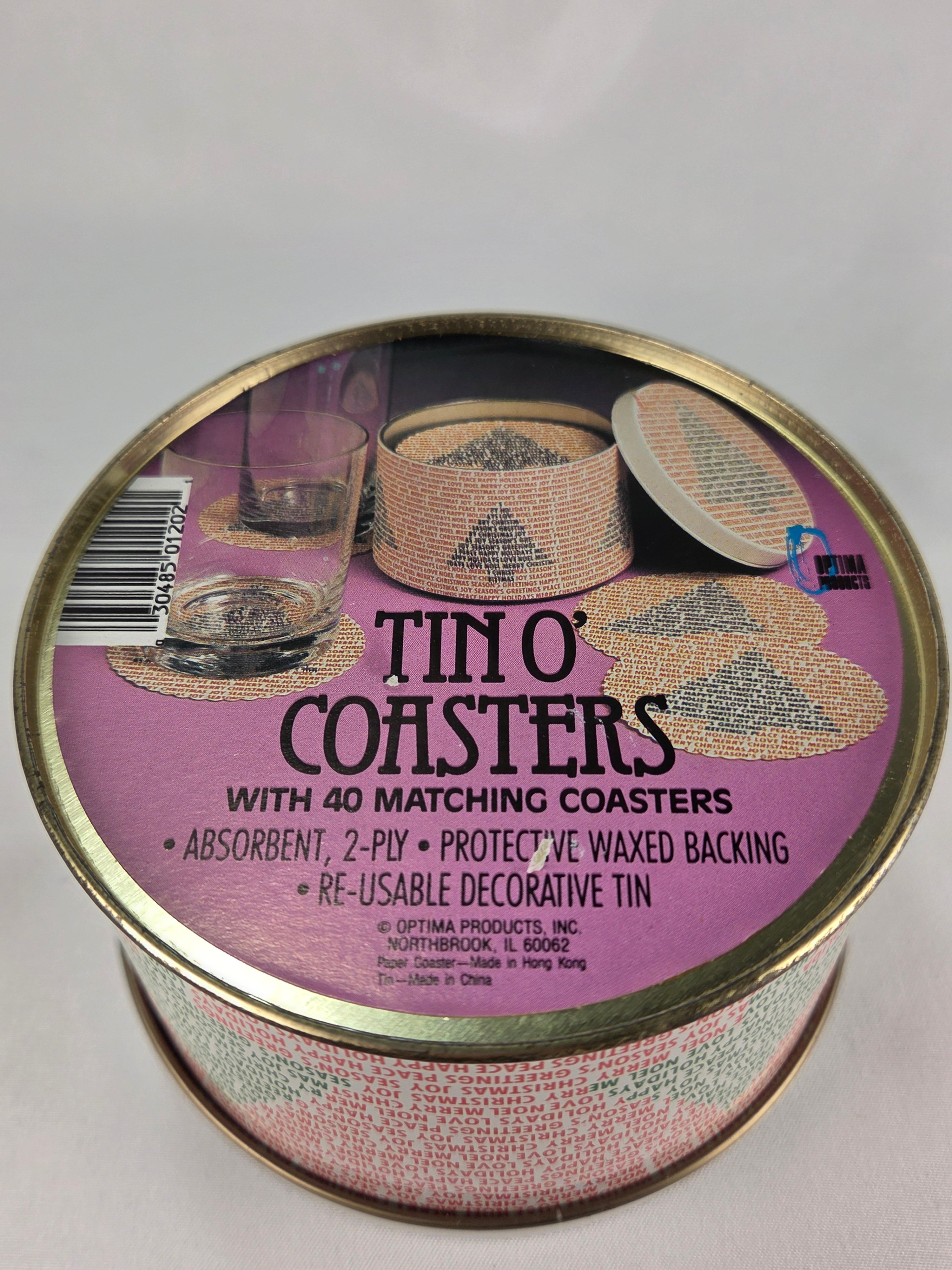 Vintage Holiday Tin O' Coasters with Decorative Tin & Coasters