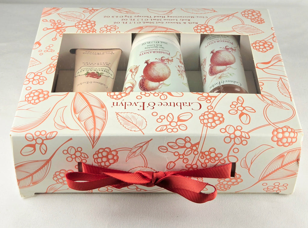 Crabtree & Evelyn Pomegranate Hand Care Gift Set Bath Shower Gel Body Lotion Hand Therapy Argan & Grapeseed