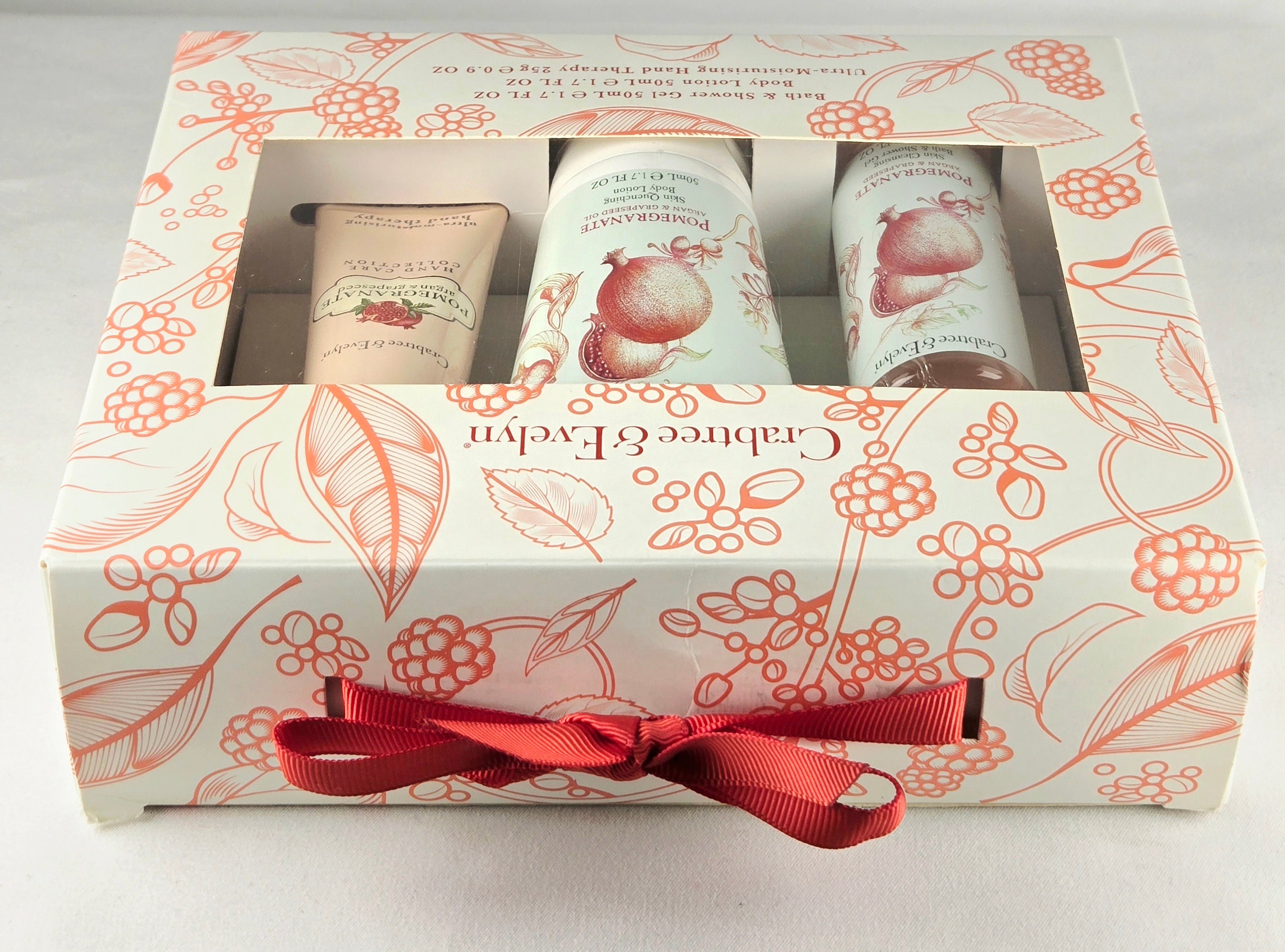 Crabtree & Evelyn Pomegranate Hand Care Gift Set Bath Shower Gel Body Lotion Hand Therapy Argan & Grapeseed
