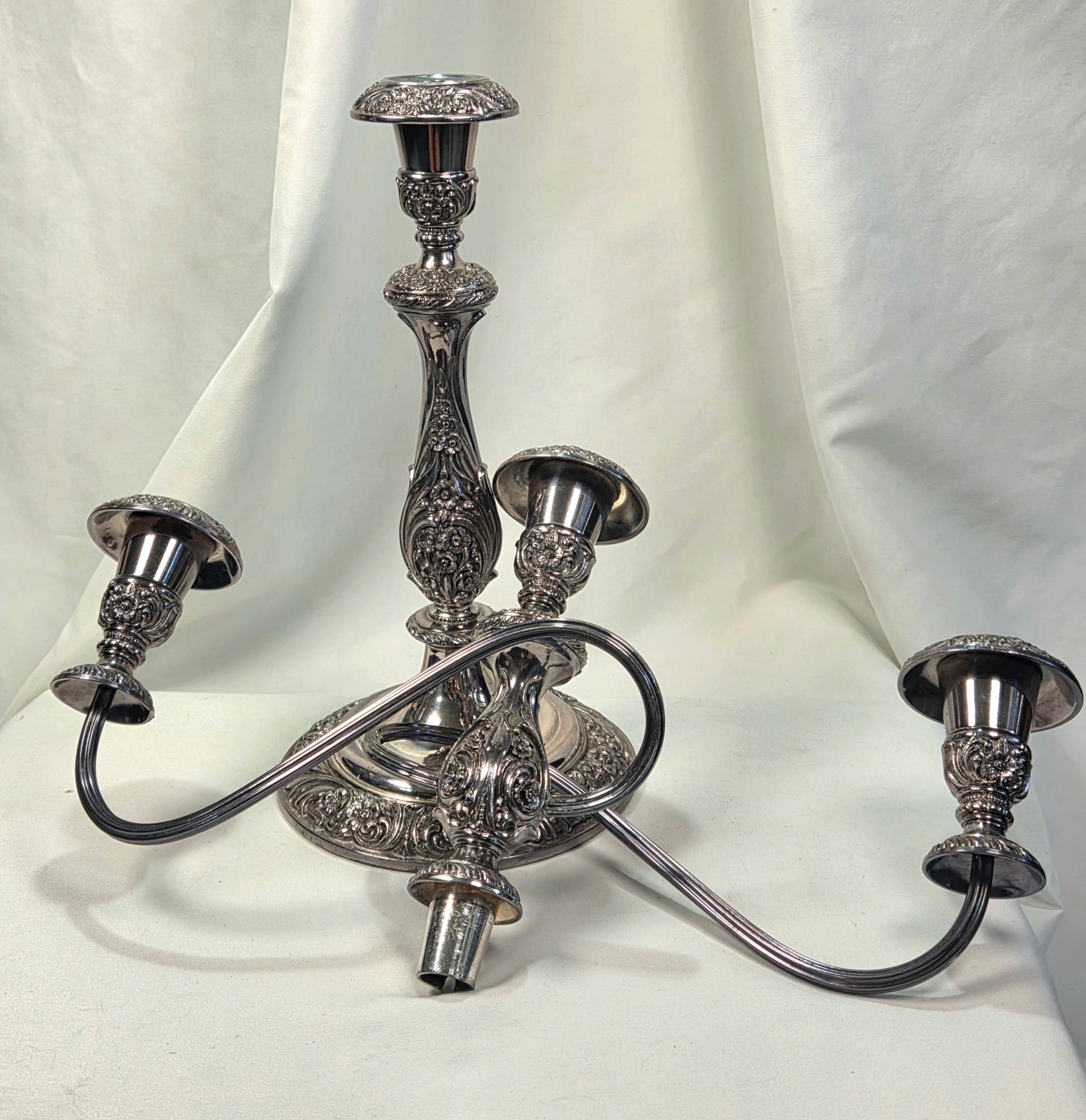 1847 Rogers Bros Silverplate 3-Arm Candelabra – Ornate Vintage Table Centerpiece
