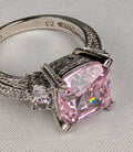 925 Sterling Silver Pink CZ Statement Ring Size 7 Vintage-Inspired Cocktail Ring