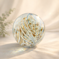 Handblown Art Glass Orb Paperweight — Blue Ribbon Swirl with Gold Fleck Interior