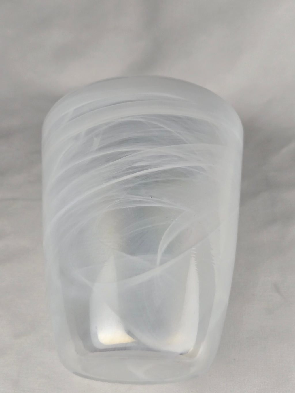 Iridescent Frosted Glass Vase – Swirl Pattern Opalescent Small Decorative Vessel