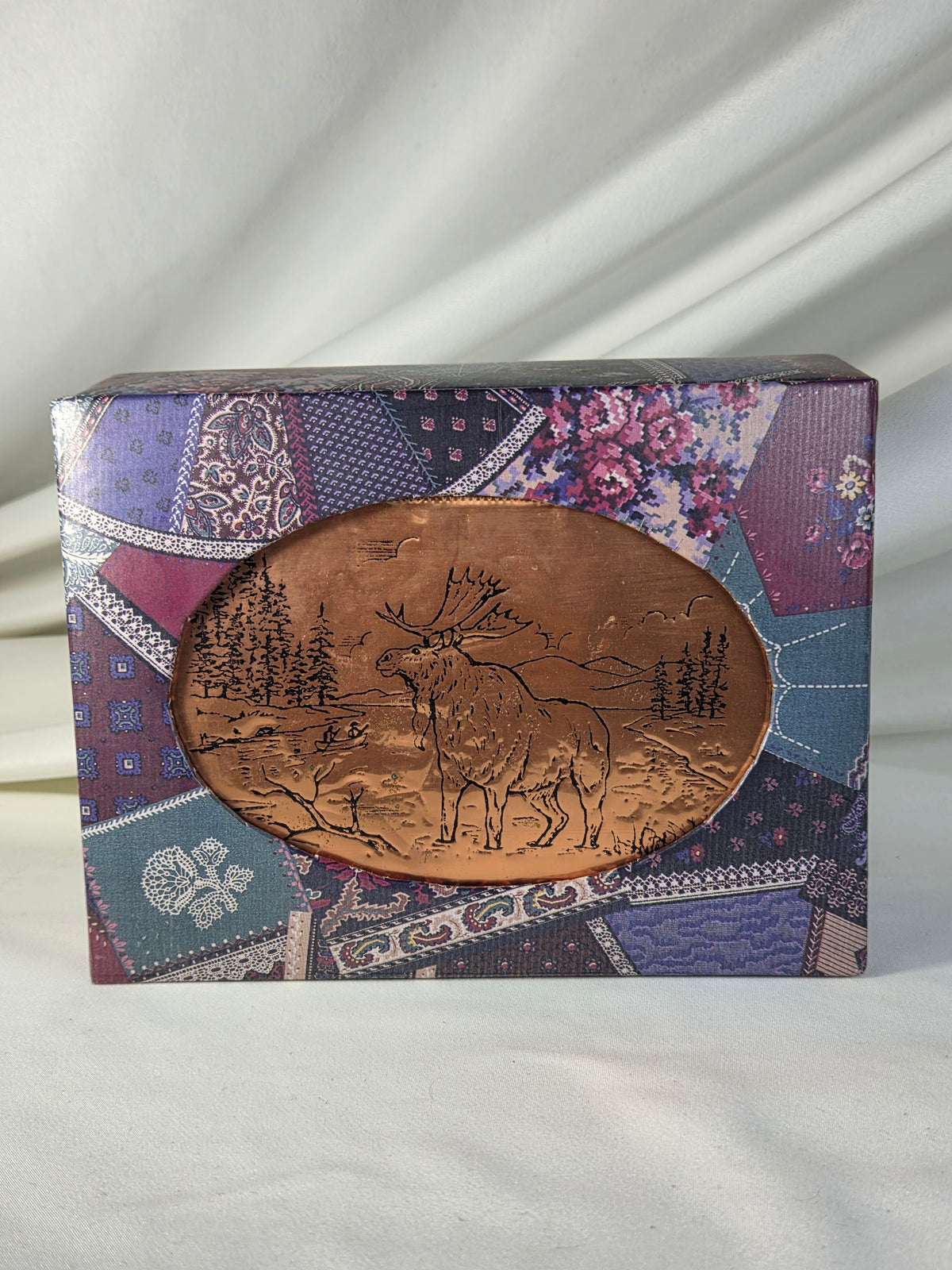 Gregorian Greetings Genuine Copper Elk Postcard with Bonus Vintage Patchwork Photo Album