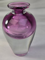 Vintage Signed R. Strand Swedish Art Glass Bud Vase 3.5" Amethyst Purple Clear MCM