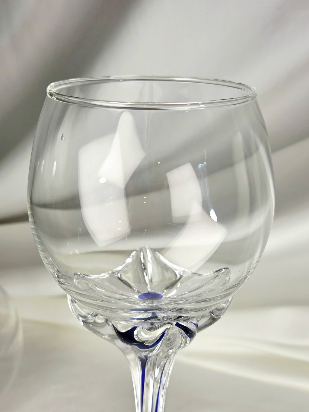 Pair Tall Cobalt Blue High Quality Wine Goblets | Art Glass Stemware 10.5"