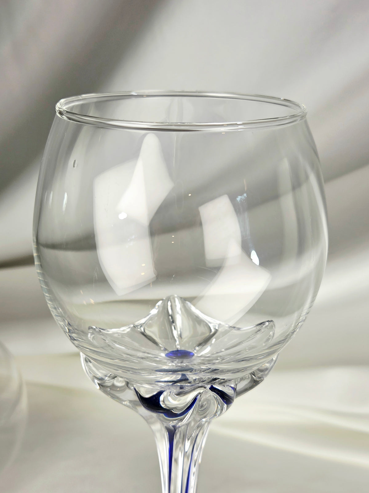 Pair Tall Cobalt Blue High Quality Wine Goblets | Art Glass Stemware 10.5"