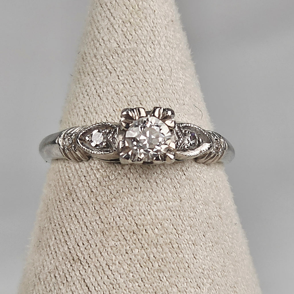 Antique Platinum Diamond Engagement Ring - EGL USA Certified - Size 5.5