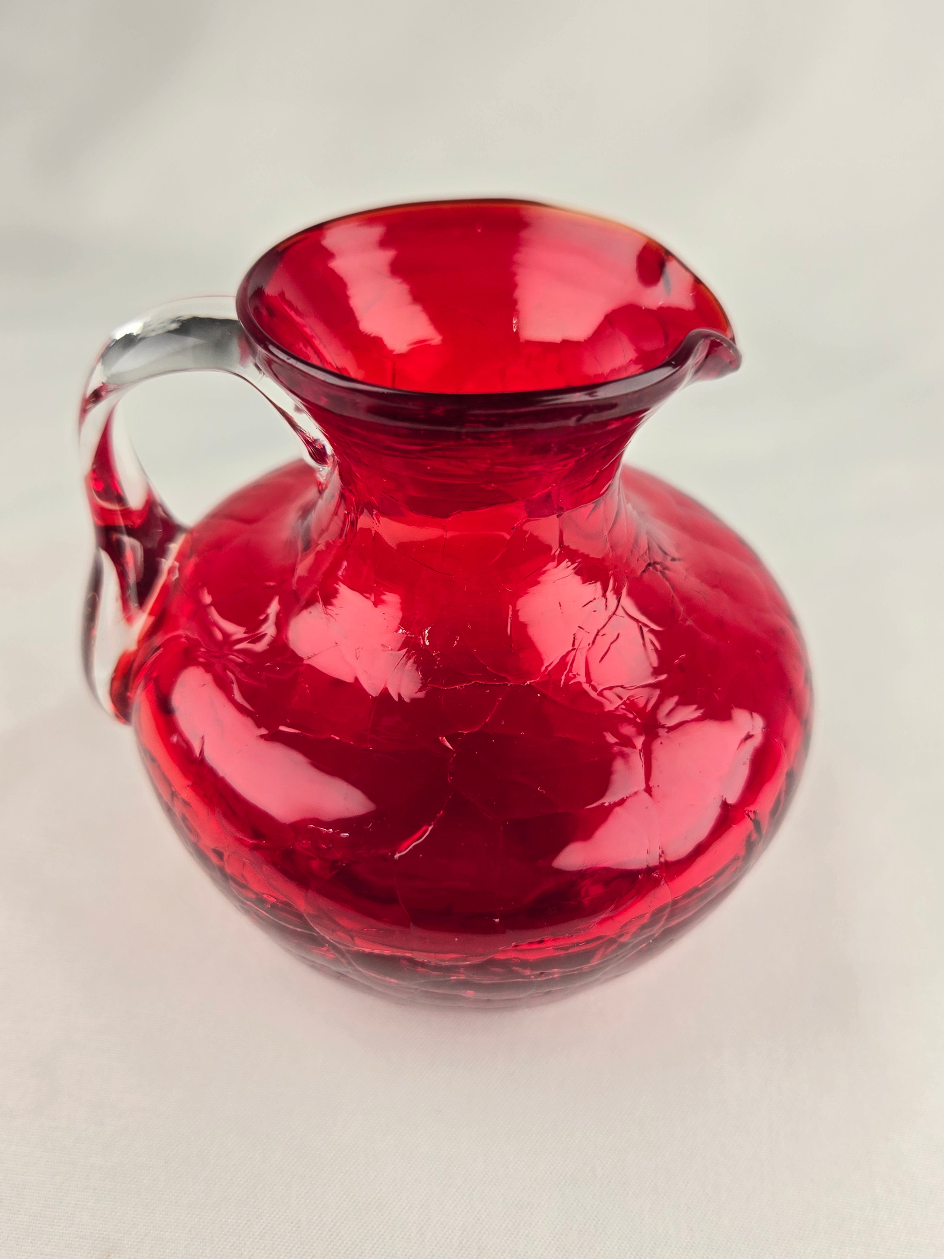 Crackle Glass Vintage Red Mini Pitcher Creamer – Handled Glass Pitcher