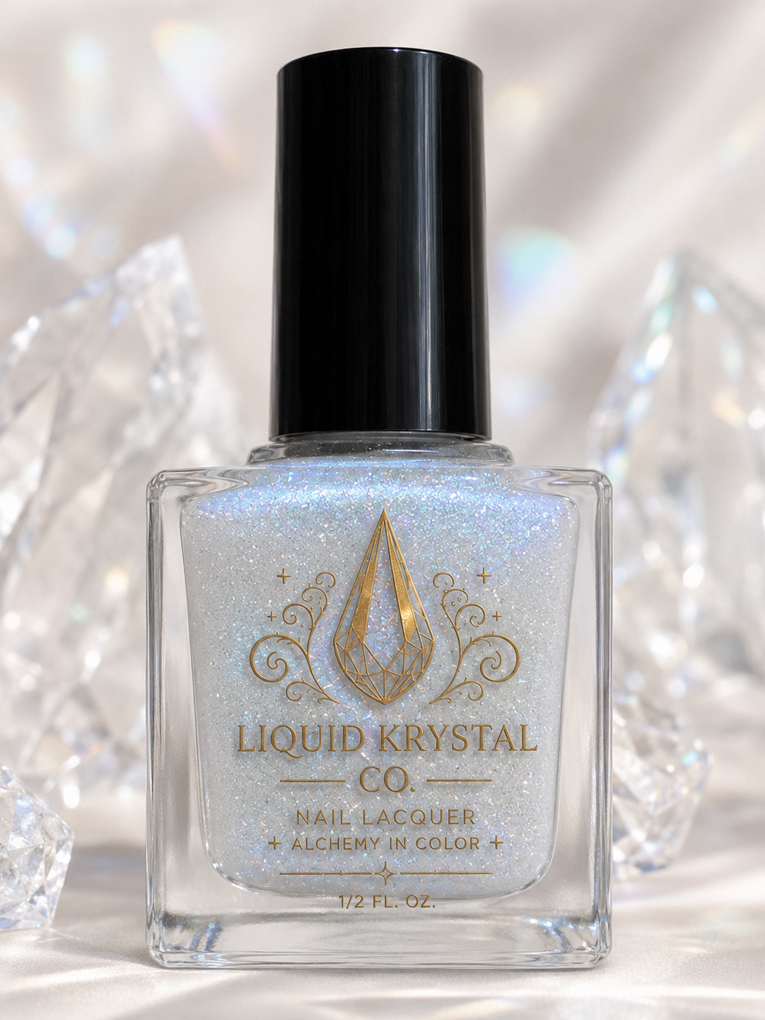Prismatic Blizzard Holographic Nail Polish – Icy White with Blue Aurora Shimmer | Iridescent Indie Holo Lacquer | Liquid Krystal Co. Prototype