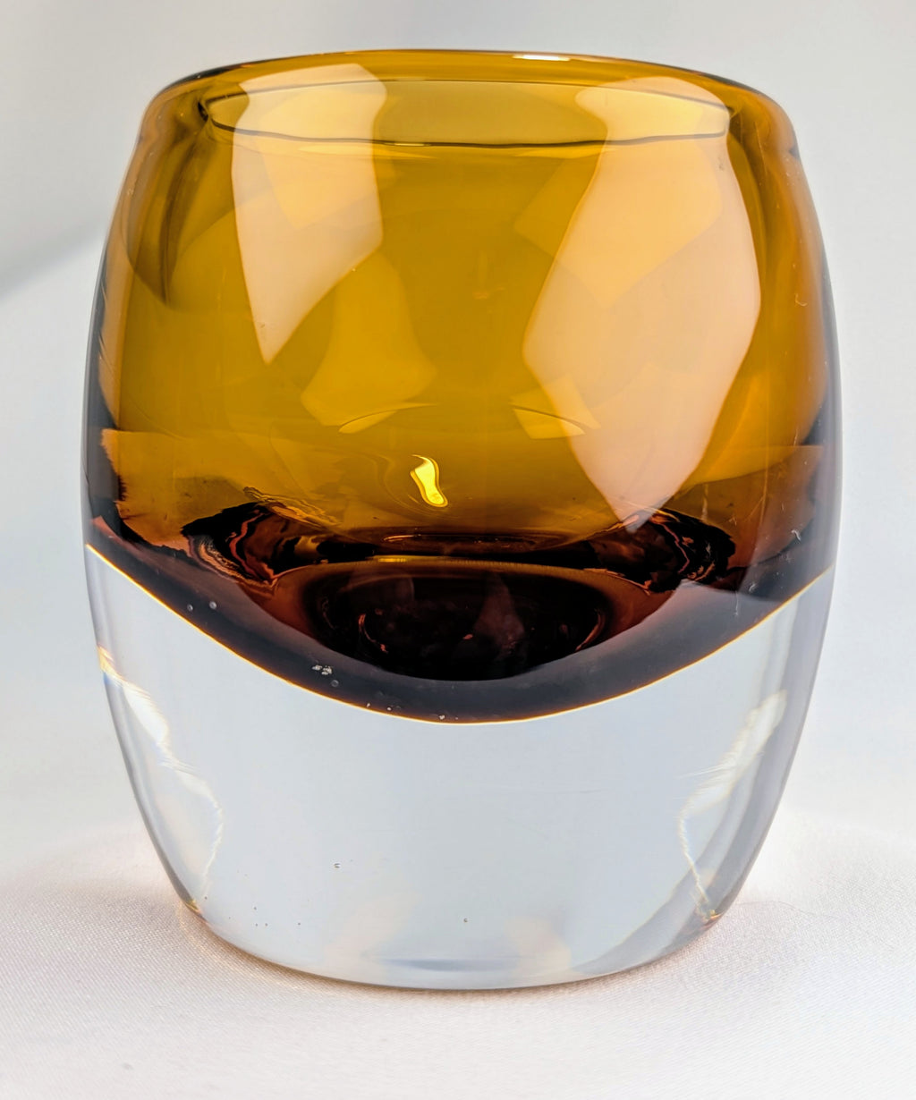Amber Scandinavian Art Glass Vase Heavy Clear & Honey Glass Modern Decor