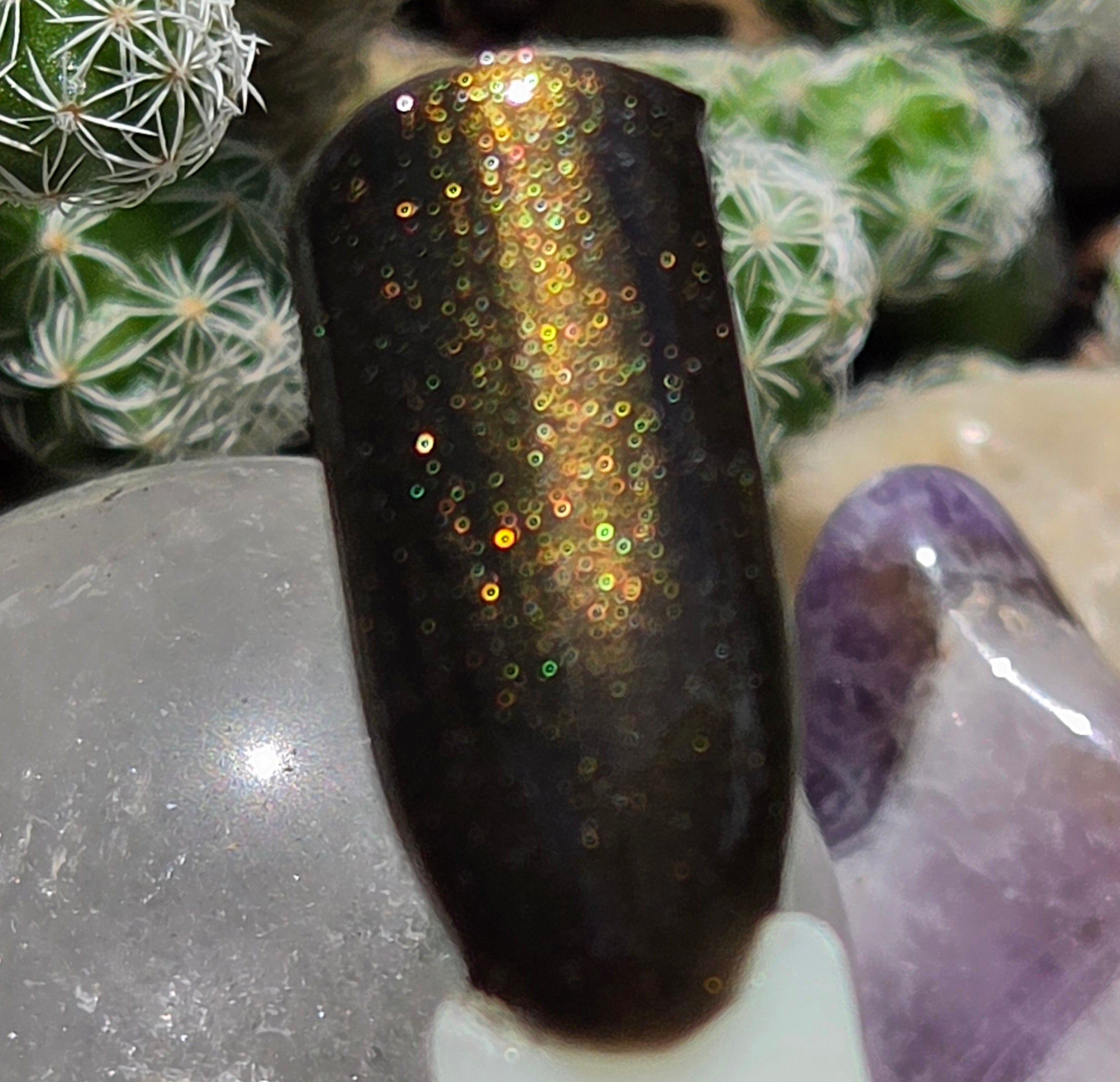 Liquid Krystal Co. Gilded Raven Prototype Nail Lacquer | Black Crelly with Antique Gold Shimmer | One-of-a-Kind Handmade Indie Polish