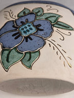 Vintage Artist-Signed Studio Pottery Floral Vase Blue Green Gold Ceramic