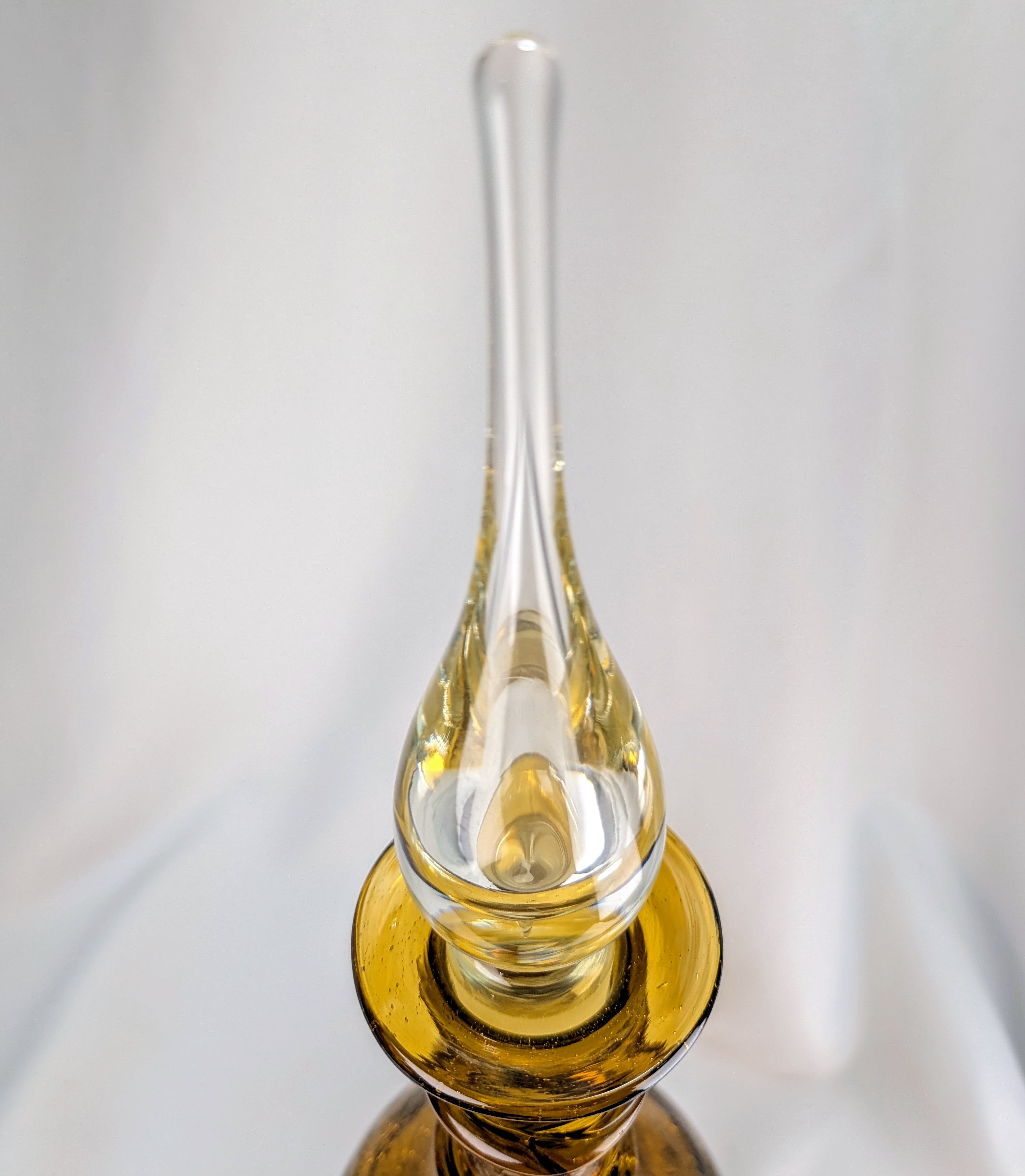 Mid Century Amber Genie Bottle Barware with Flame Stopper Art Glass Display