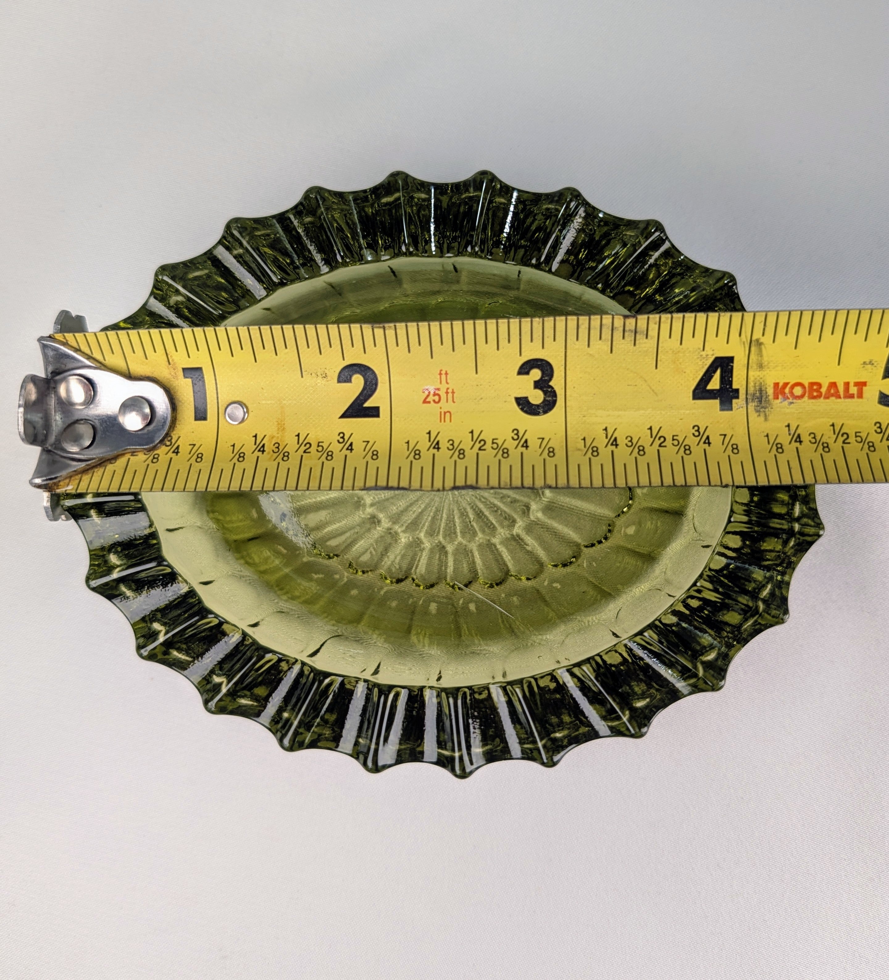 Vintage Olive Green Frostia Style Pressed Glass Trinket Dish Catchall Bowl Ashtray