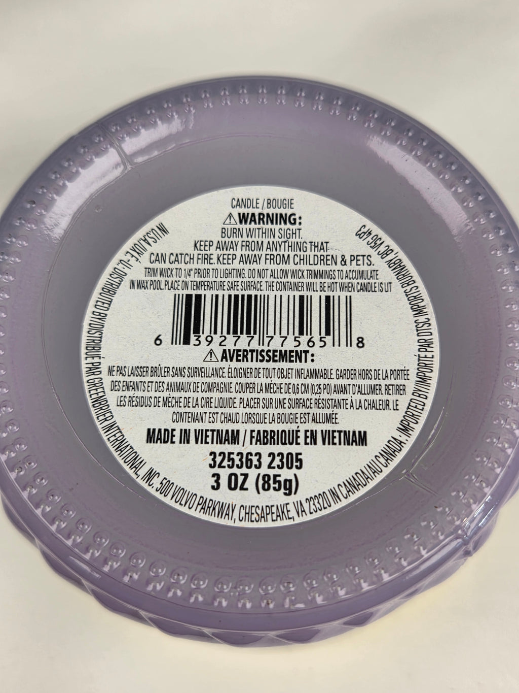 Candied Violets Scented Candle 3 oz Purple Glass Jar Floral Violet Fragrance
