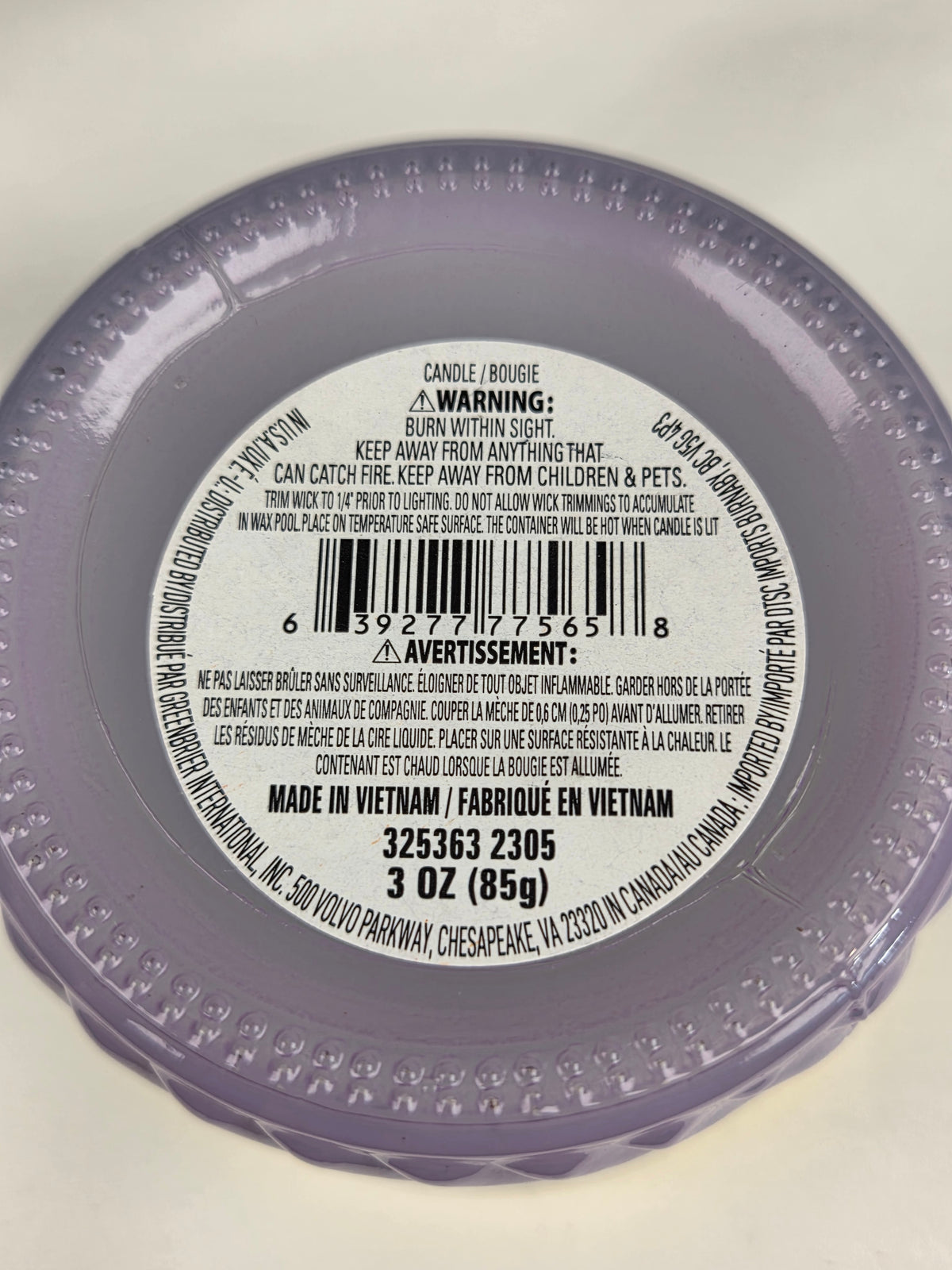 Candied Violets Scented Candle 3 oz Purple Glass Jar Floral Violet Fragrance