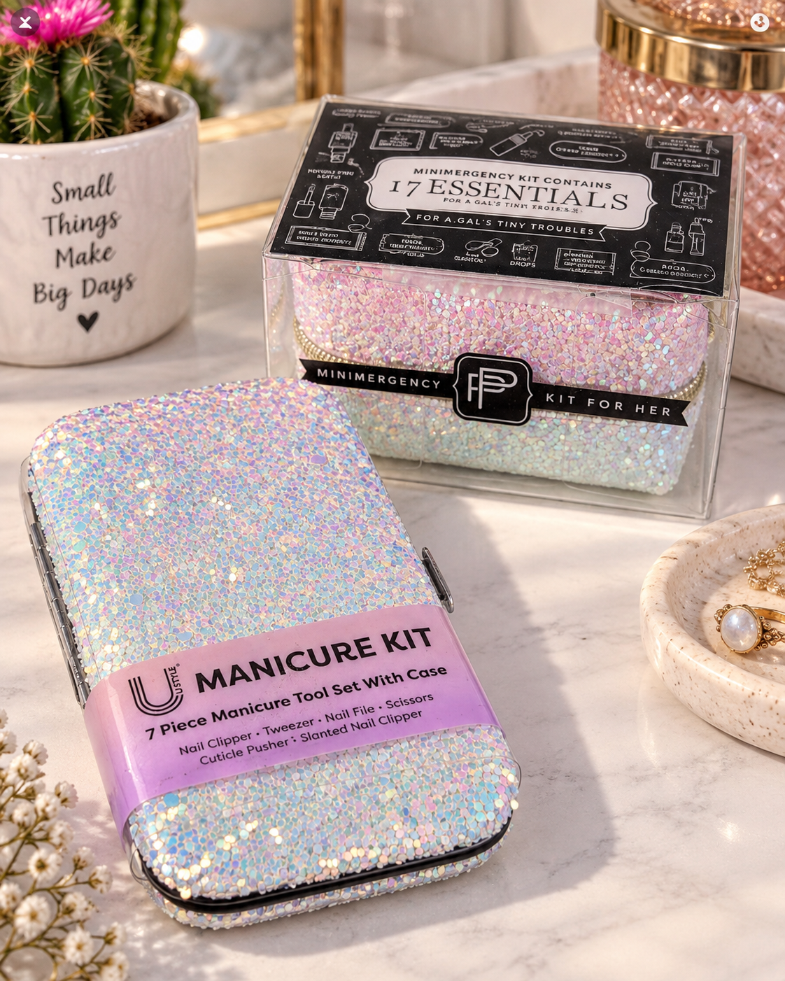 Glitter Manicure Kit + Pinch Provisions Minimergency Kit 17 Essentials Gift Set