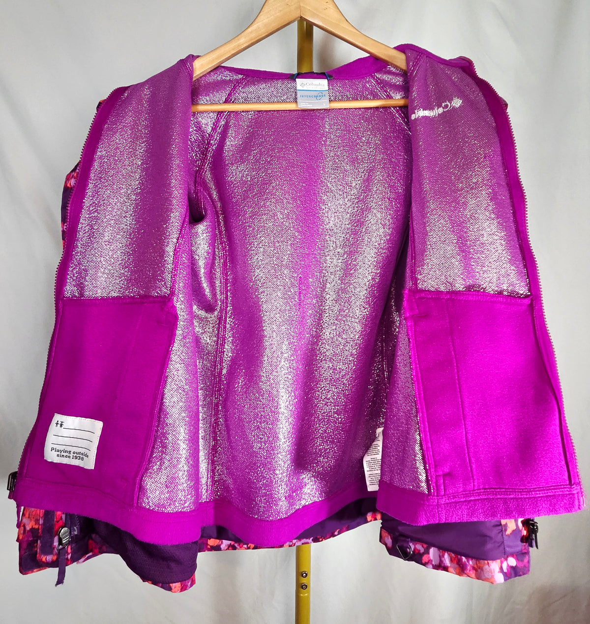 Columbia Girls Interchange 3-in-1 Floral Jacket with Fleece Liner — Size Large