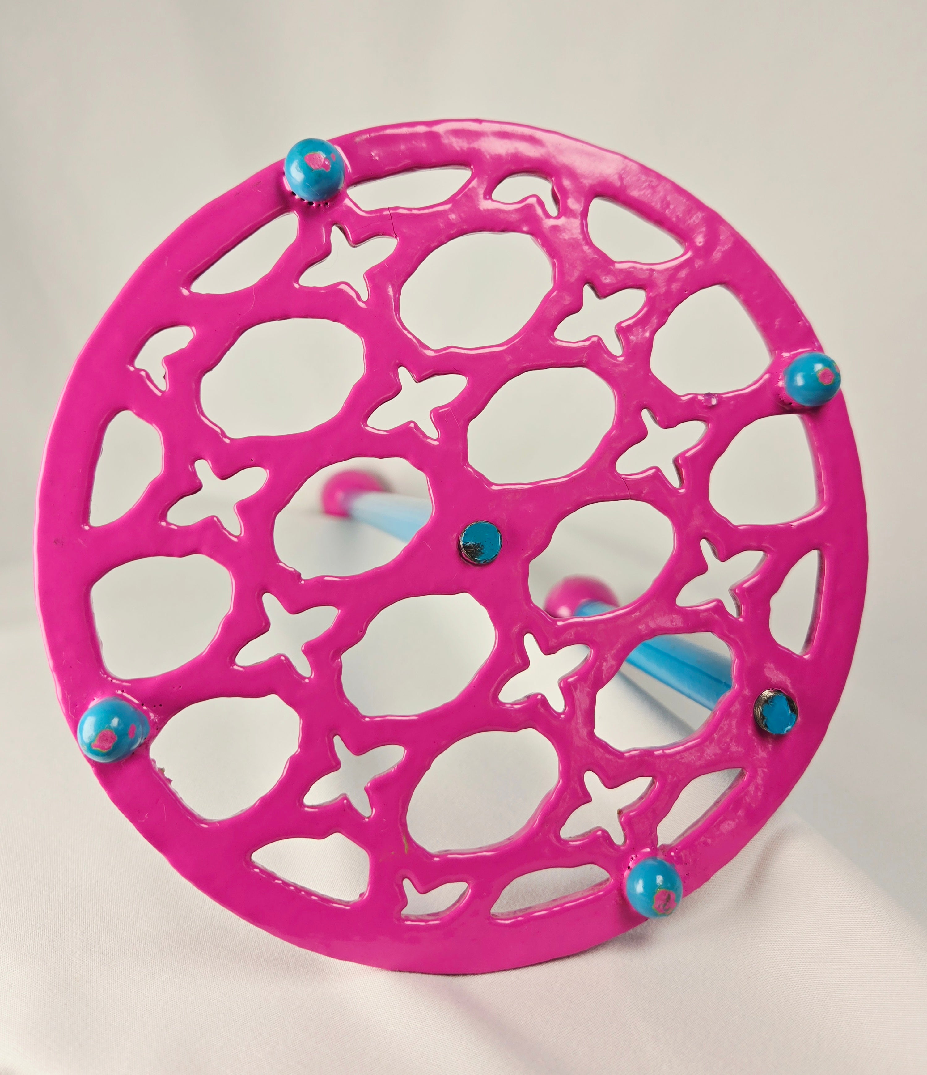 Hand-Painted Cast Iron Paper Towel Holder | Pink & Teal | Vintage Kitchen Decor