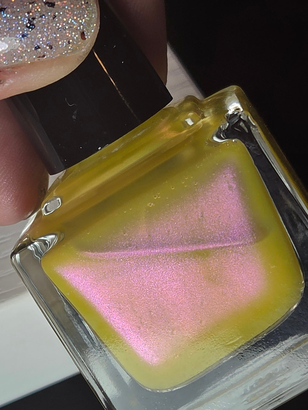 Pollinias Paradox - Yellow Crelly Nail Polish with Violet Pink Shimmer | Liquid Krystal Co. Handmade Indie Lacquer