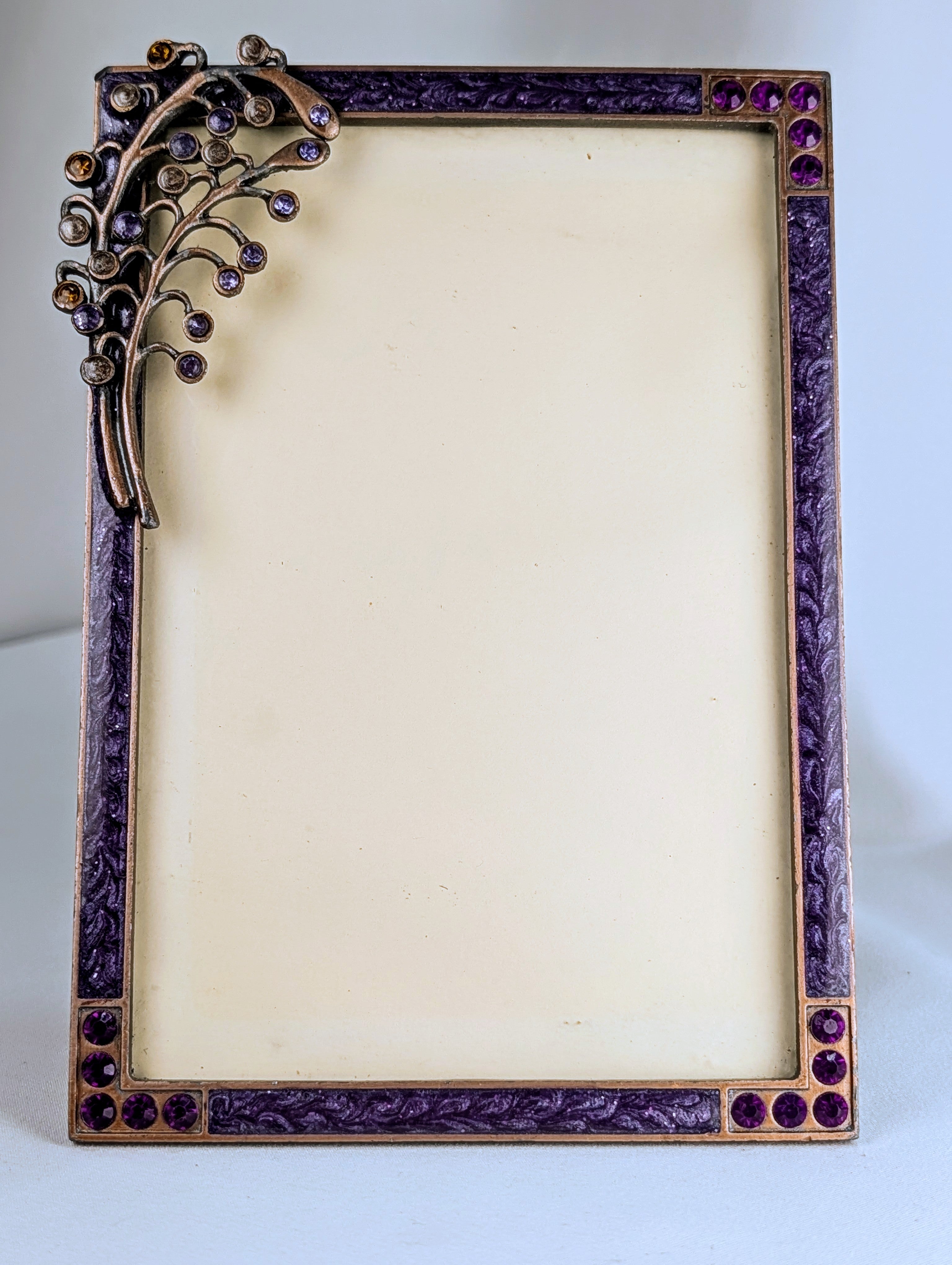 Vintage Purple Rhinestone & Enamel Floral Photo Frame Display
