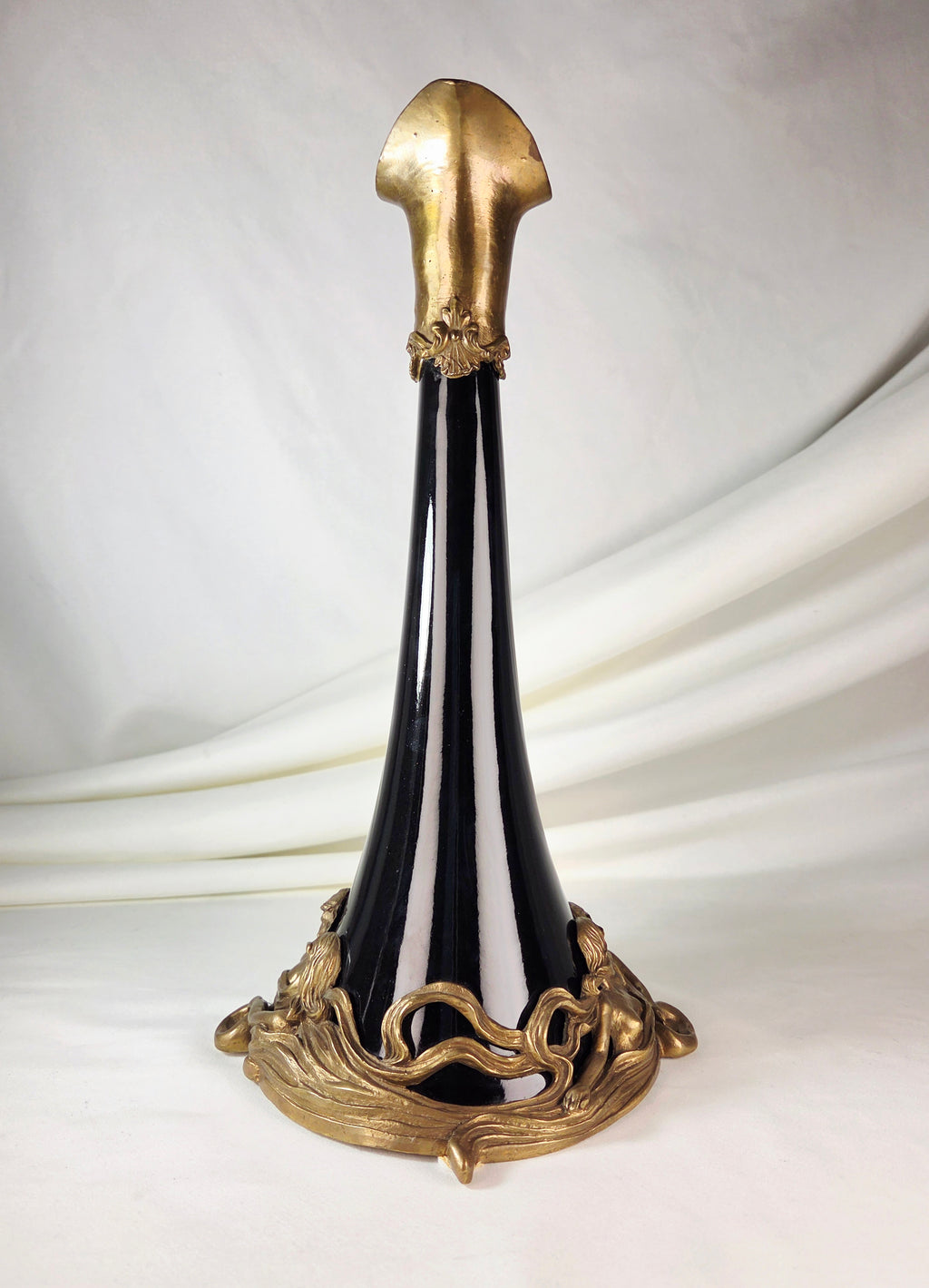 Vintage Castilian 5048 Art Nouveau Revival Aubergine Porcelain Bronze Mermaid Ewer