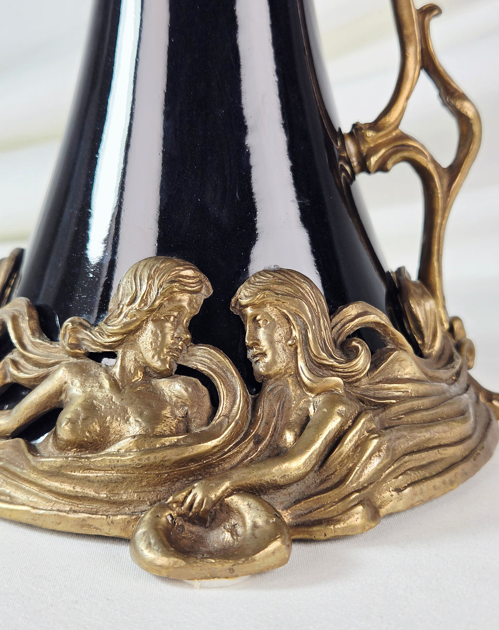 Vintage Castilian 5048 Art Nouveau Revival Aubergine Porcelain Bronze Mermaid Ewer