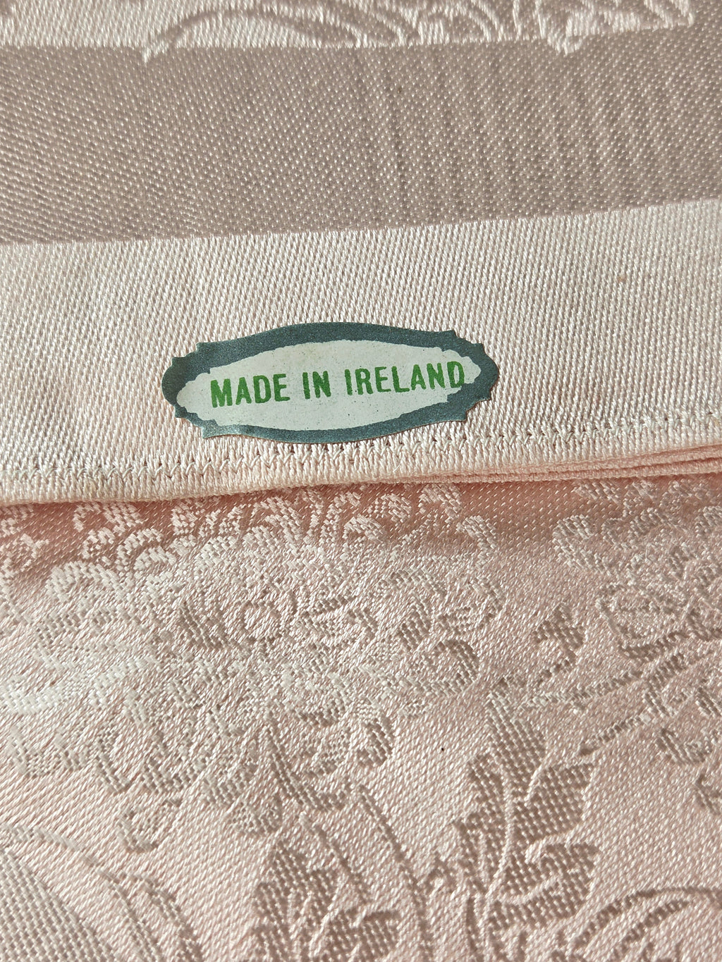 Vintage Liddell’s Irish Floral Damask Pink Egyptian Cotton & Acetate Tablecloth & Napkin Set - Made in Ireland NOS Rare
