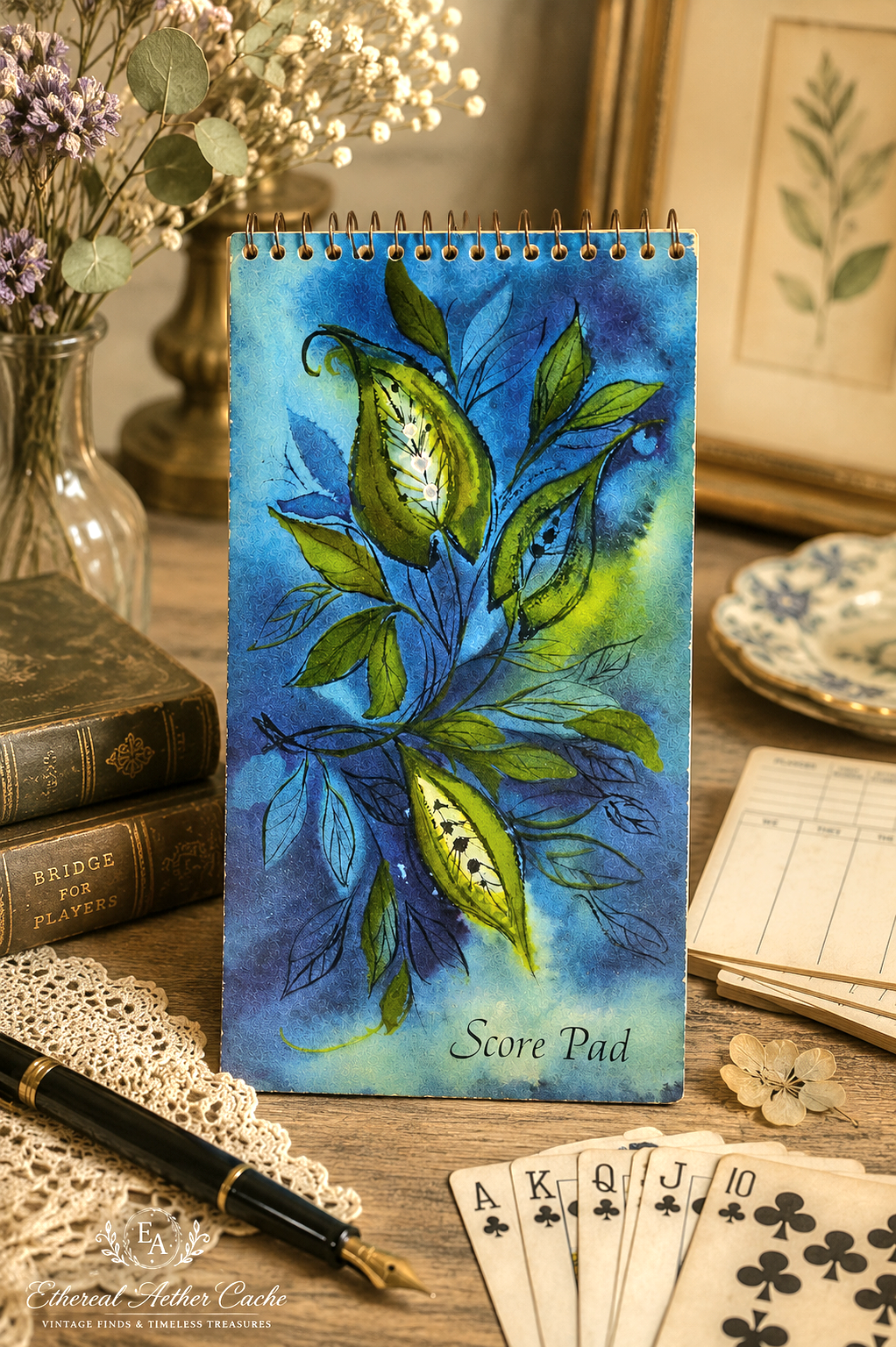 Mid-Century Botanical Bridge Score Pad
Vintage Hallmark Contract Bridge Scoring Notebook