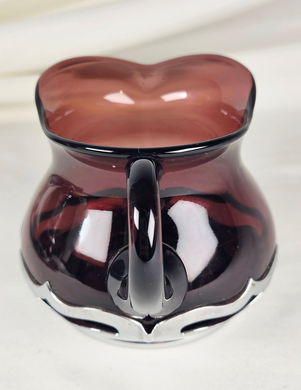 Vintage Farber Bros Krome-Kraft Amethyst Glass Creamer Sugar Bowl & Chrome Tray