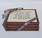 Ben’s Garden New York Copper Framed Quote Coasters Set – “A House Is Made of Walls and Beams” Inspirational Home Decor