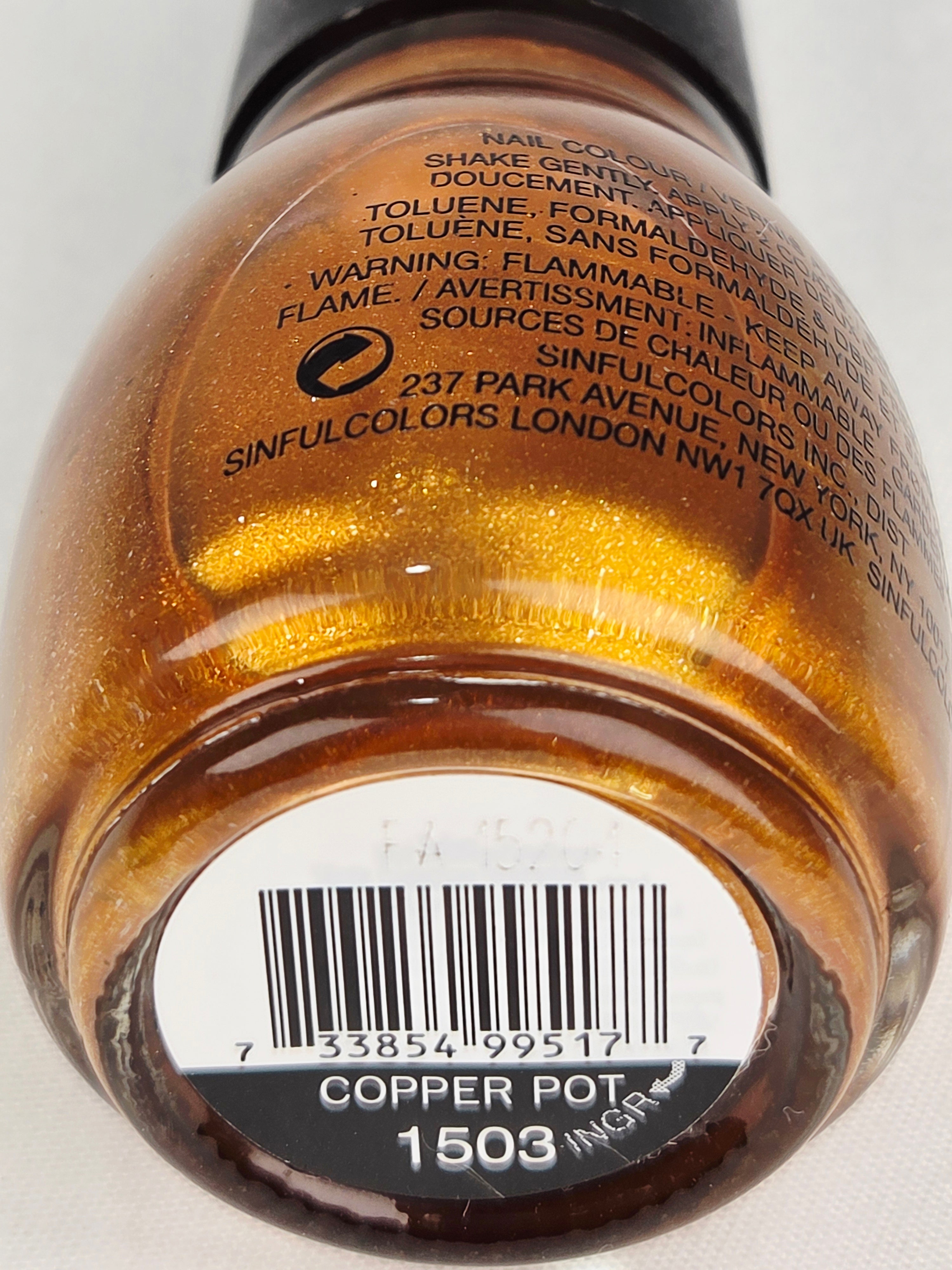 SinfulColors Copper Pot 1503 Discontinued Metallic Copper Shimmer Nail Polish