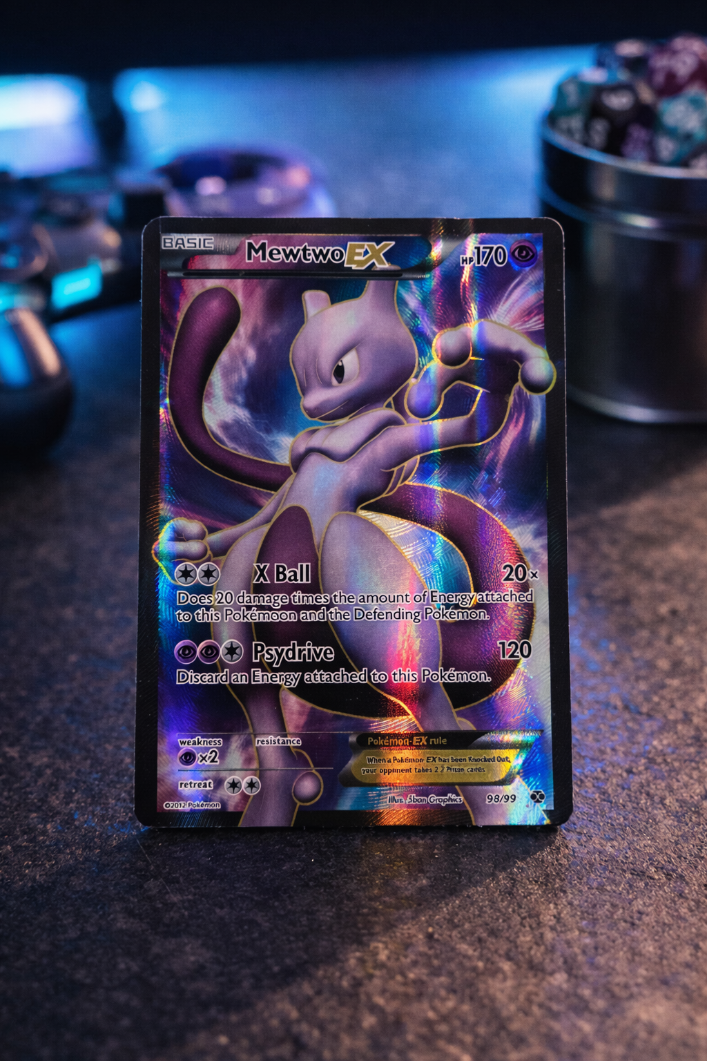 Pokemon Mewtwo EX – 98/99
Full Art Holographic – 170 HP