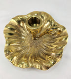 Vintage Heavy Cast Brass-Plated Floral Chamberstick Candle Holders Set of 2 | 6" Gold Tone Flower Candlesticks
