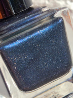 Black Ice Bloom – Handmade Indie Nail Polish, Blackened Blue Shimmer Lacquer with Icy Sparkle, Liquid Krystal Co