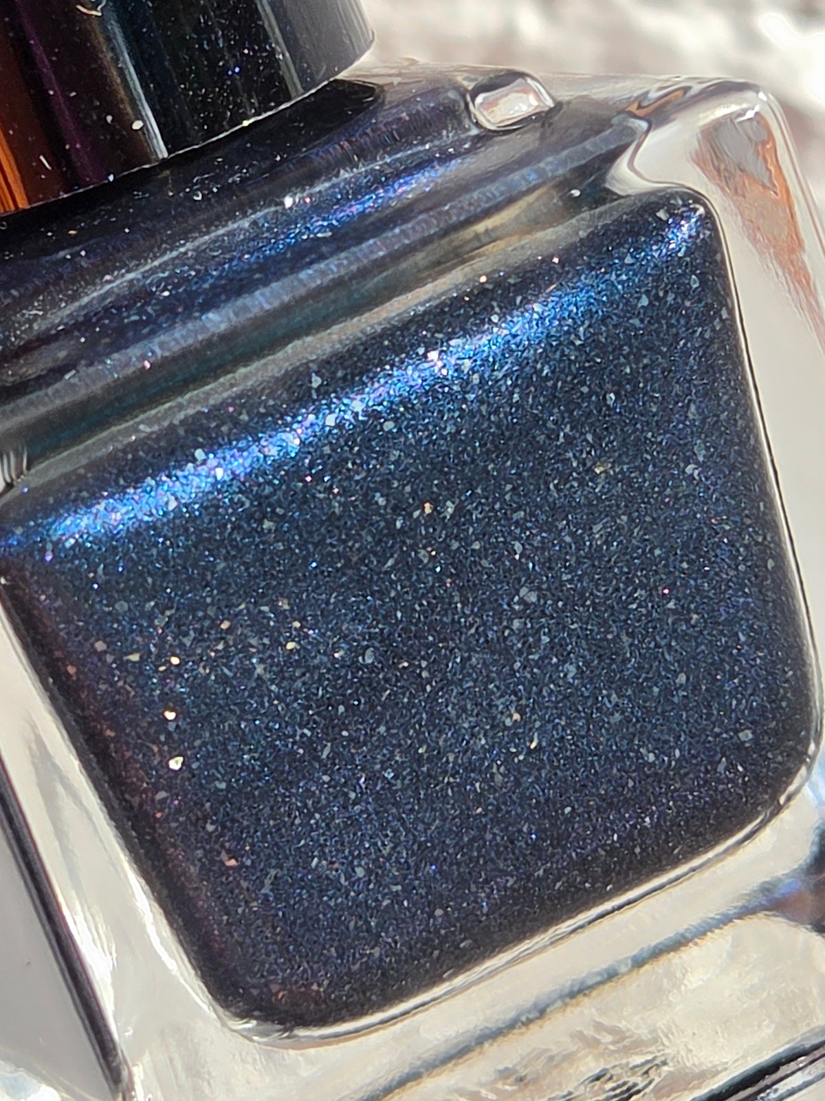 Black Ice Bloom – Handmade Indie Nail Polish, Blackened Blue Shimmer Lacquer with Icy Sparkle, Liquid Krystal Co