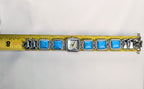 Vintage 1928 Turquoise Style Bracelet Watch Southwestern Beaded Silver Tone