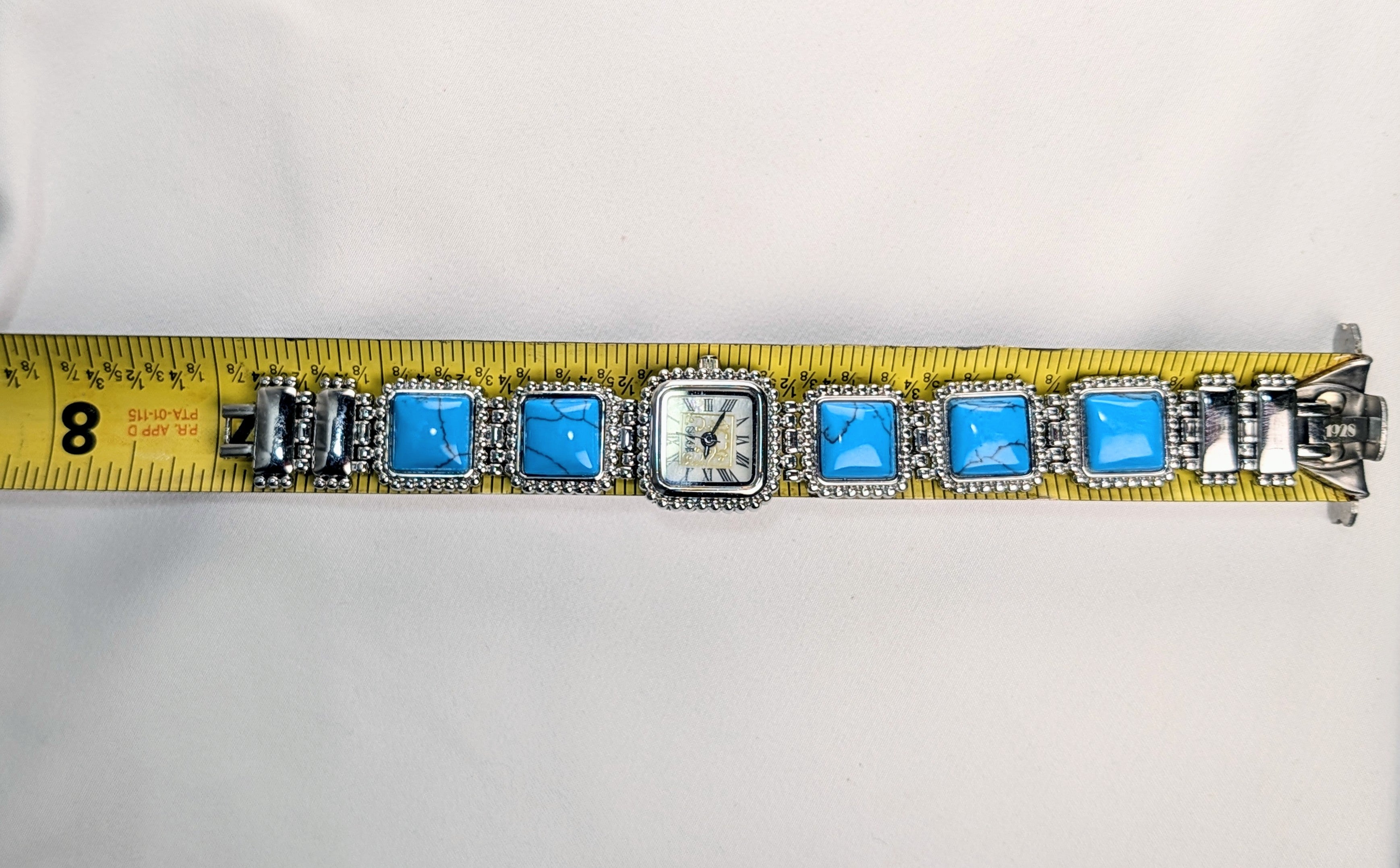 Vintage 1928 Turquoise Style Bracelet Watch Southwestern Beaded Silver Tone