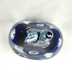Signed AJ Blue Art Glass Teardrop Paperweight — Cobalt Core Handblown Studio Glass Sculpture -6.5"